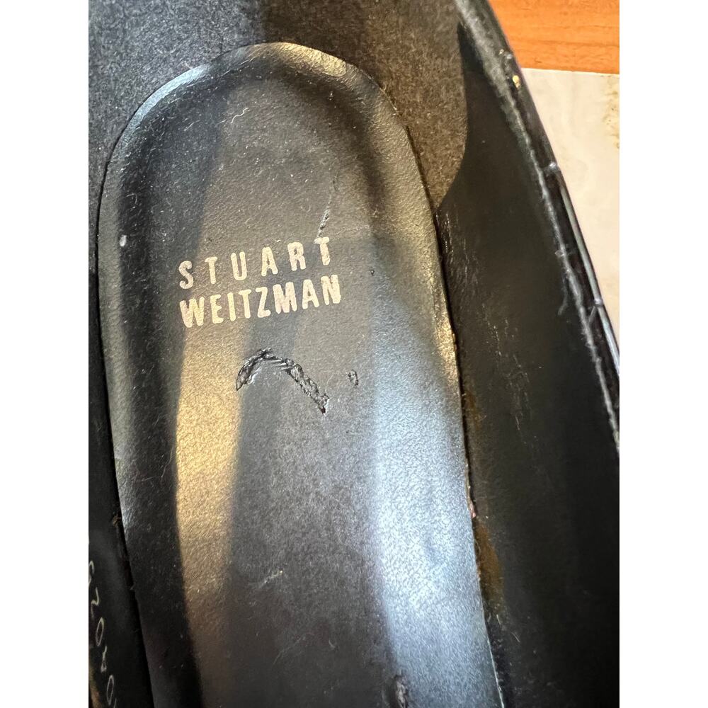 Stuart Weitzman Croc Embossed Open Toe Heels Blac… - image 8